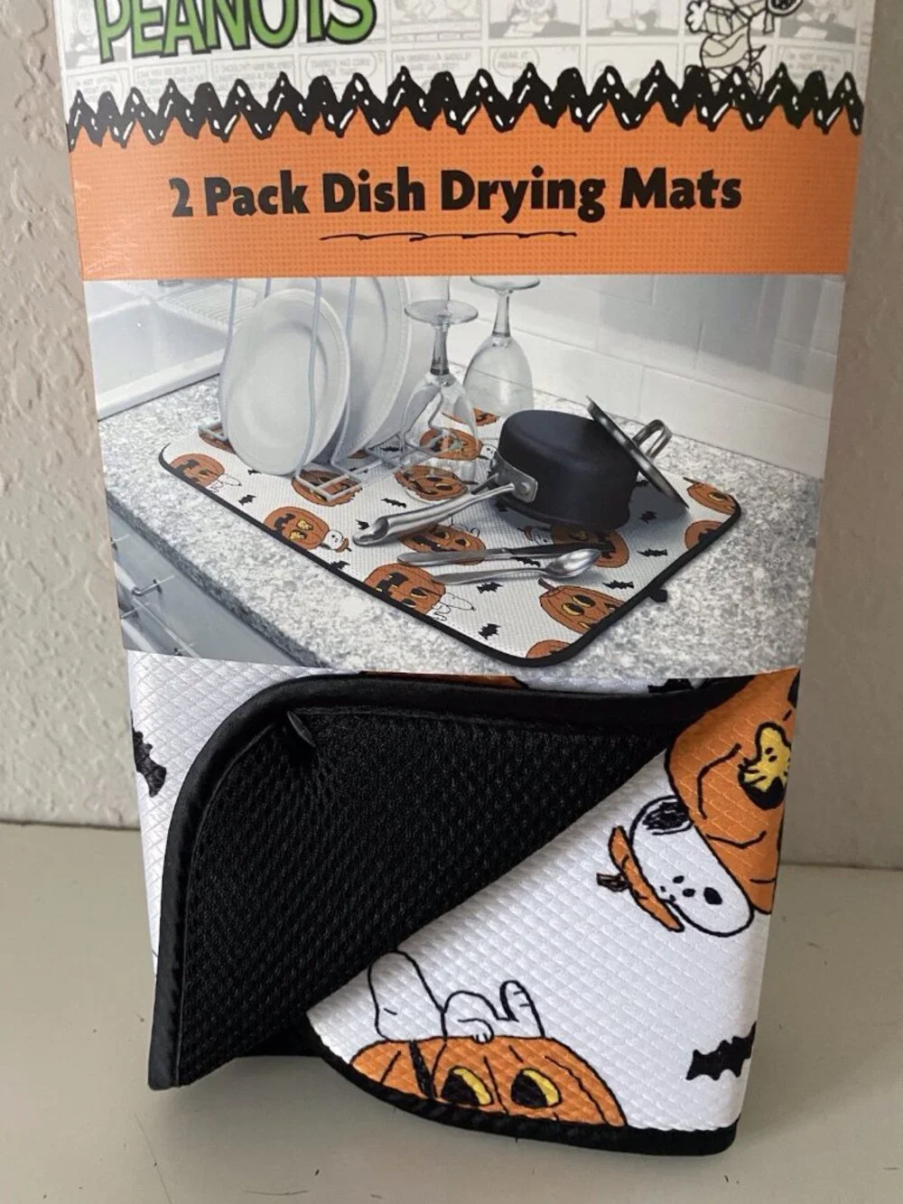 2 Pack Peanuts Snoopy Woodstock Halloween Pumpkin Dish Drying Mats 16 X 18” NEW